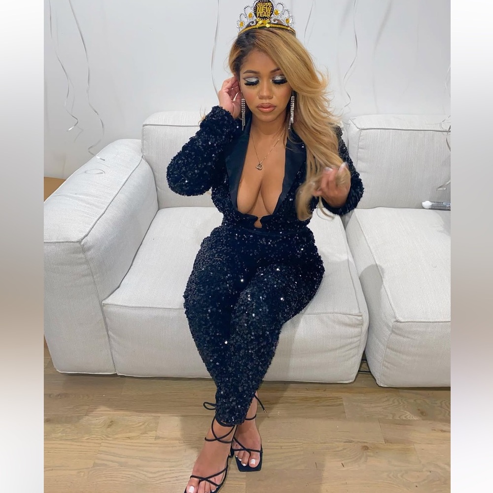 PrettyLittleThing Black Sequin Jumpsuit